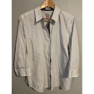 Chicos Shirt Womens 2XL 3.5 US 18 White Black Polka Dot No Iron Stain Shield